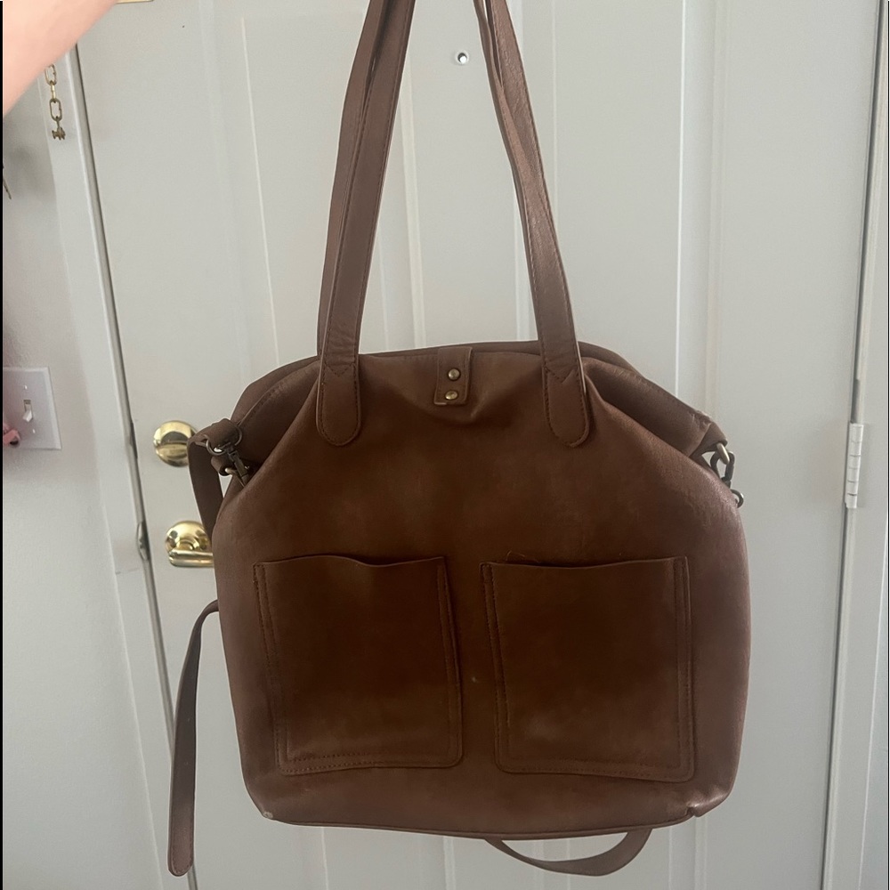 Brown leather tote
